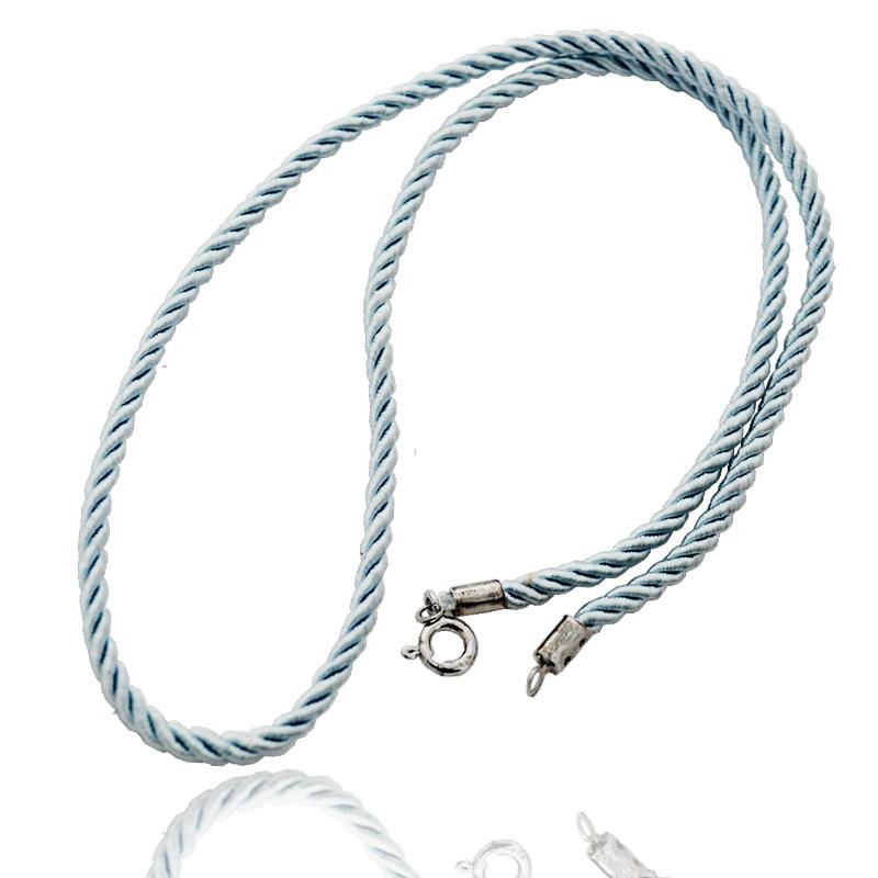 Collana girocollo funetta corda in raso turchese con chiusura in argento 925 rodiato