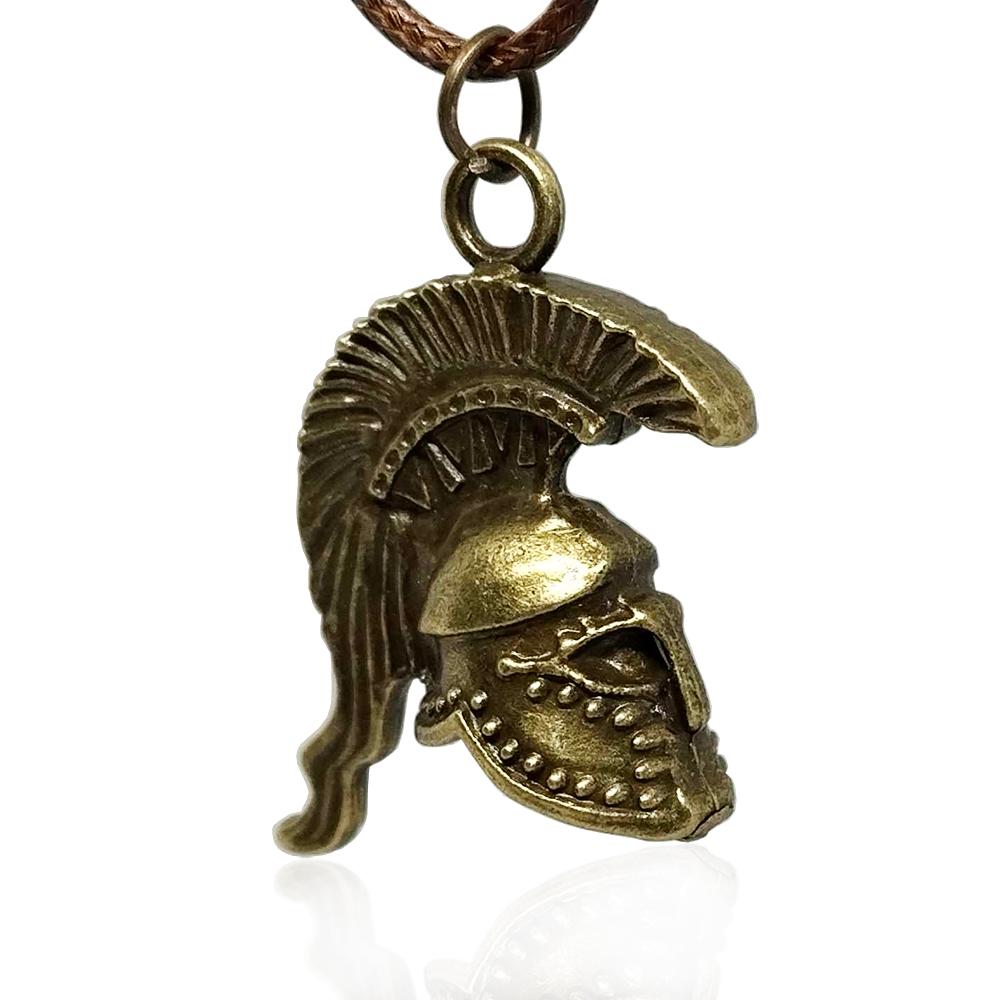 Collana gladiatore romano mm 42x27 in pelle cerata marrone e lega di bronzo