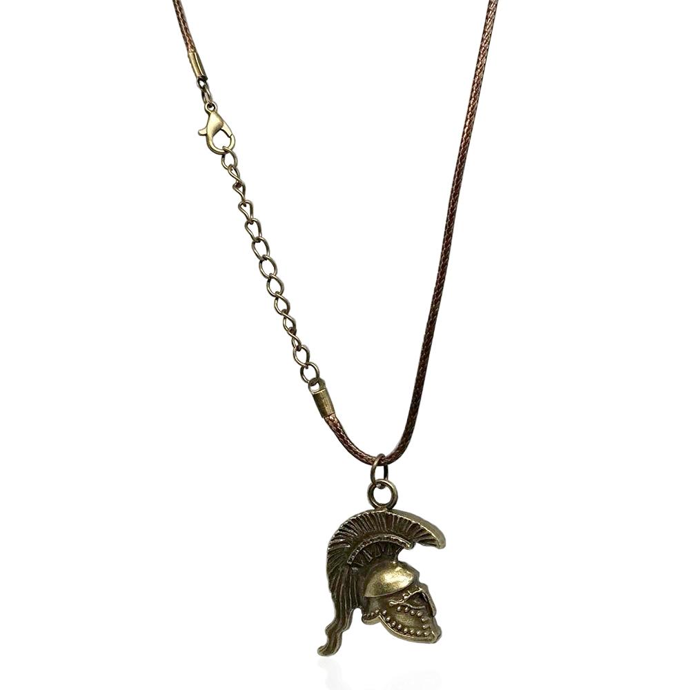 Collana gladiatore romano mm 42x27 in pelle cerata marrone e lega di bronzo