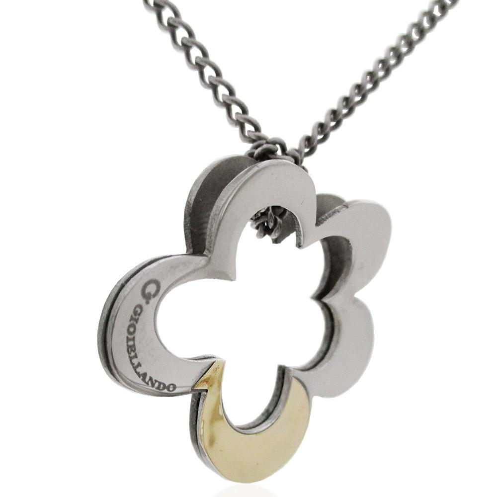 Collana grumetta con ciondolo fiore mm 26x26 in acciaio lucido con lamina in oro giallo 18 kt.