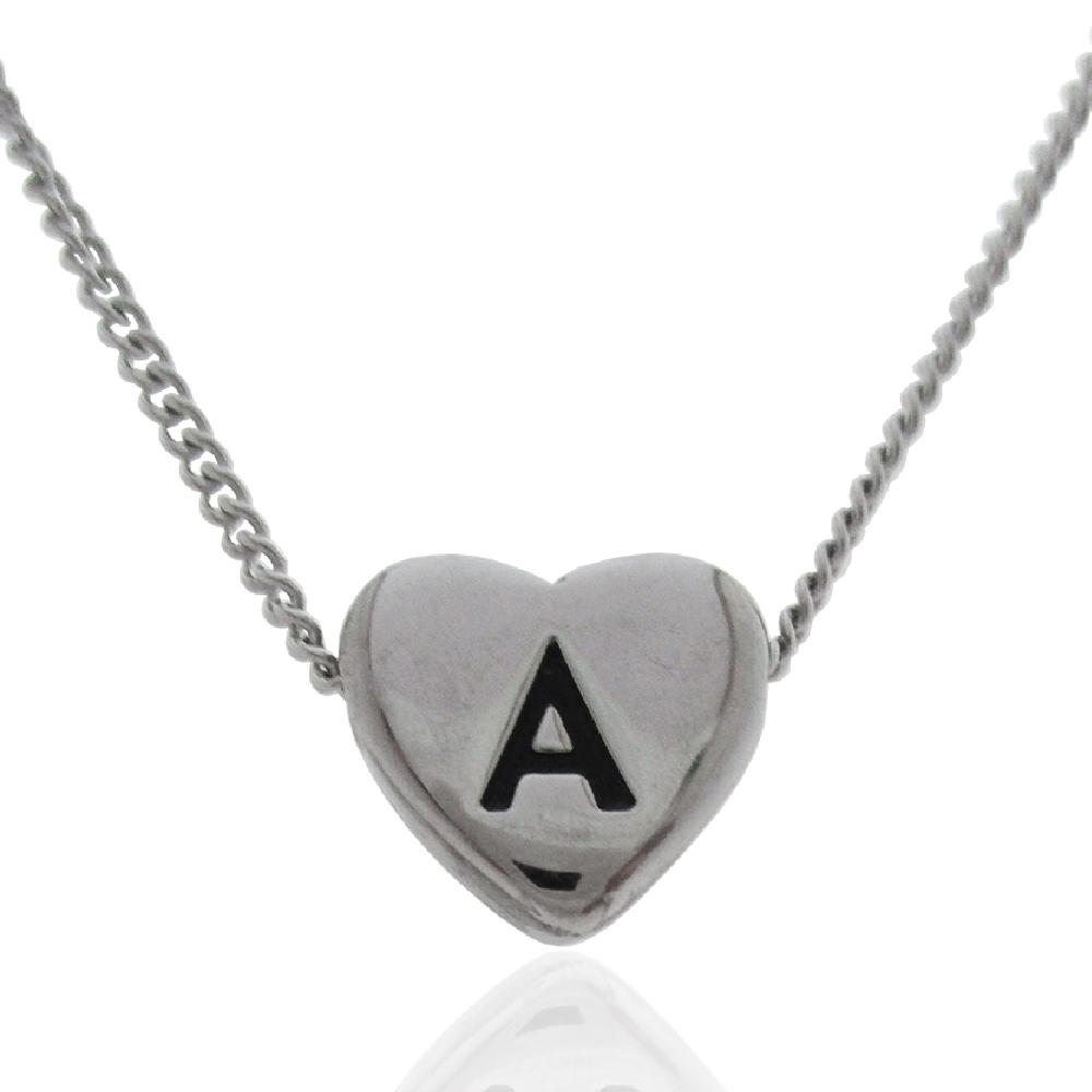 Collana grumettina cm 40-45 in acciaio con cuore centrale mm 11x12 con iniziale incisa