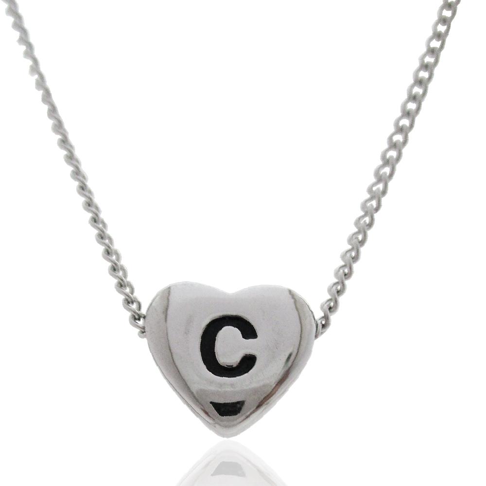 Collana grumettina cm 40-45 in acciaio con cuore centrale mm 11x12 con iniziale incisa
