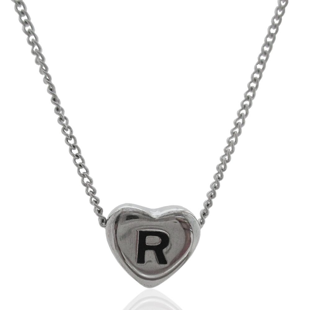 Collana grumettina cm 40-45 in acciaio con cuore centrale mm 11x12 con iniziale incisa