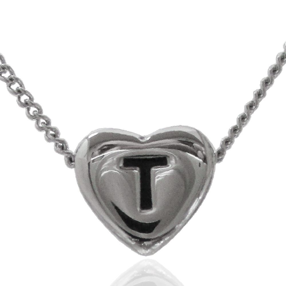Collana grumettina cm 40-45 in acciaio con cuore centrale mm 11x12 con iniziale incisa