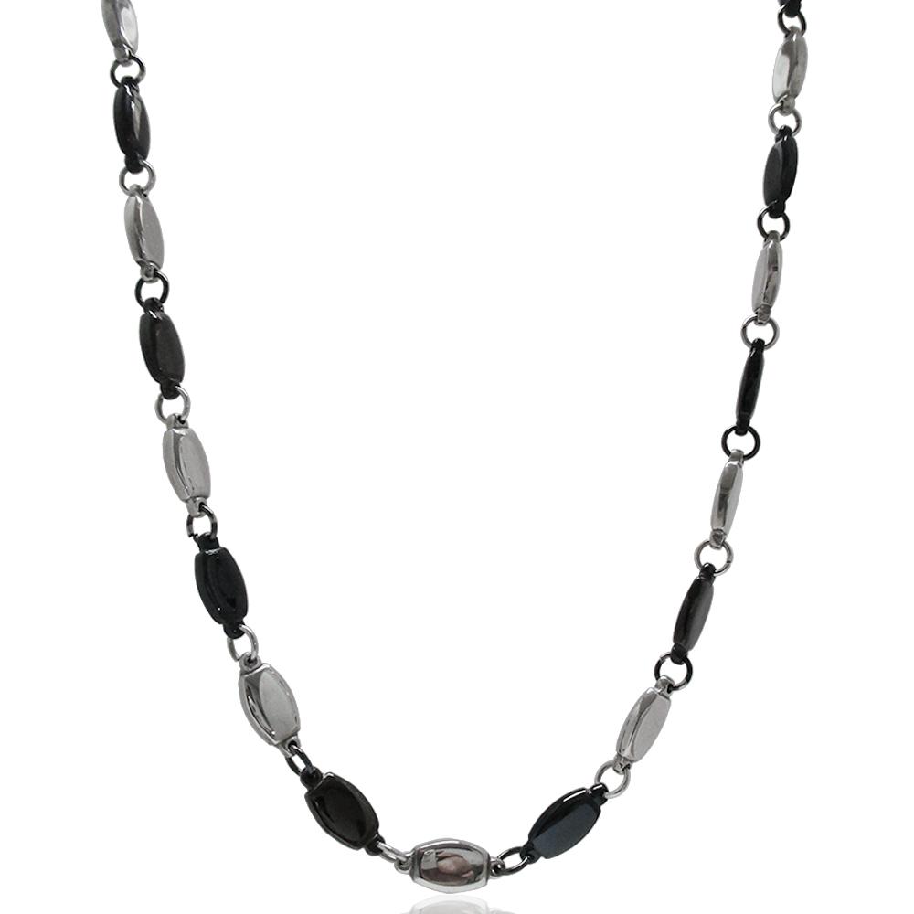 Collana in acciaio cm 50 con maglia ovale mm 19x8 alternata lucida - placcata rutenio