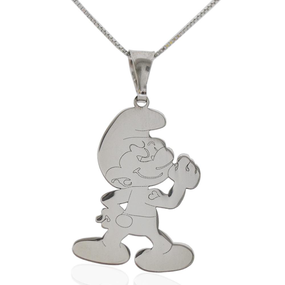 Collana con ciondolo puffo forzuto in argento 925 rodiato -personalizzabile-