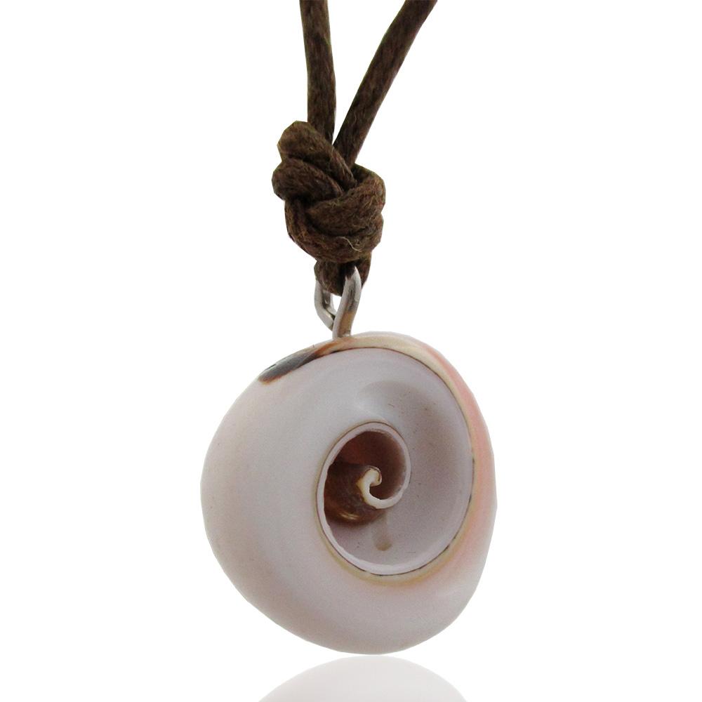 Collana in cotone cerato marrone con ciondolo conchiglia mm 21x11