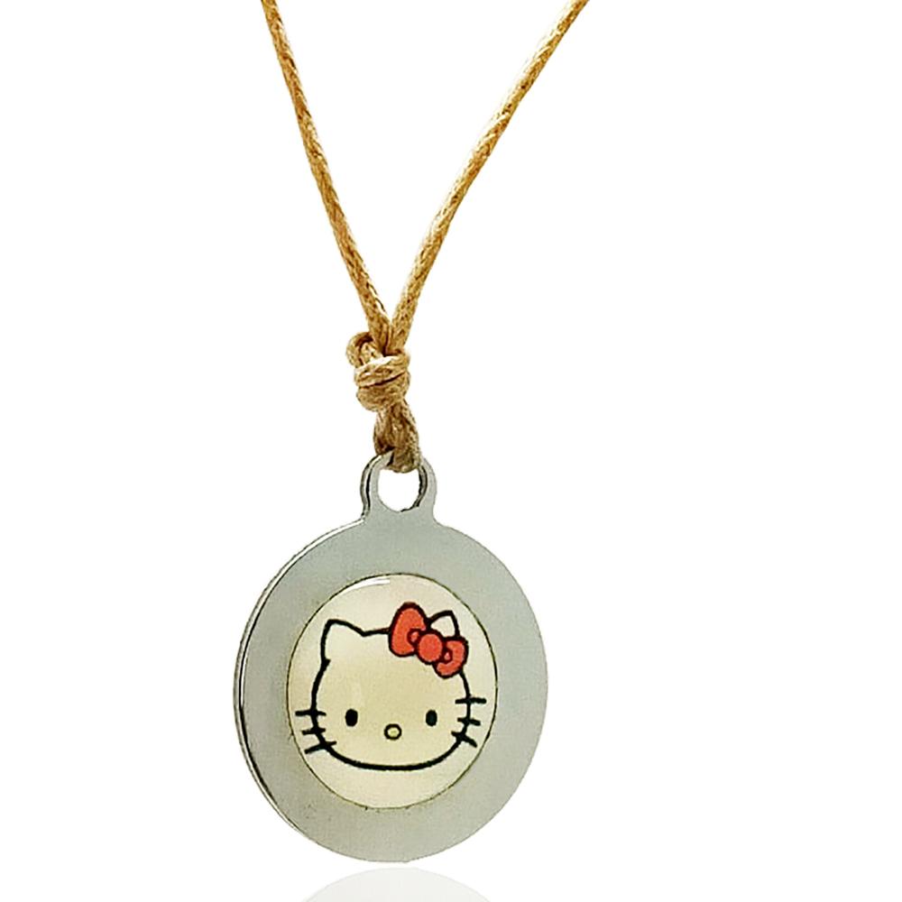 Collana in seta cerata con ciondolo in acciaio hello kitty fiocco rosso da personalizzare