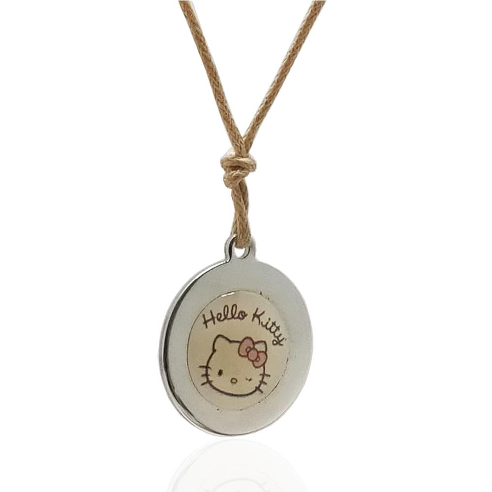 Collana in seta cerata con ciondolo in acciaio hello kitty occhiolino da personalizzare