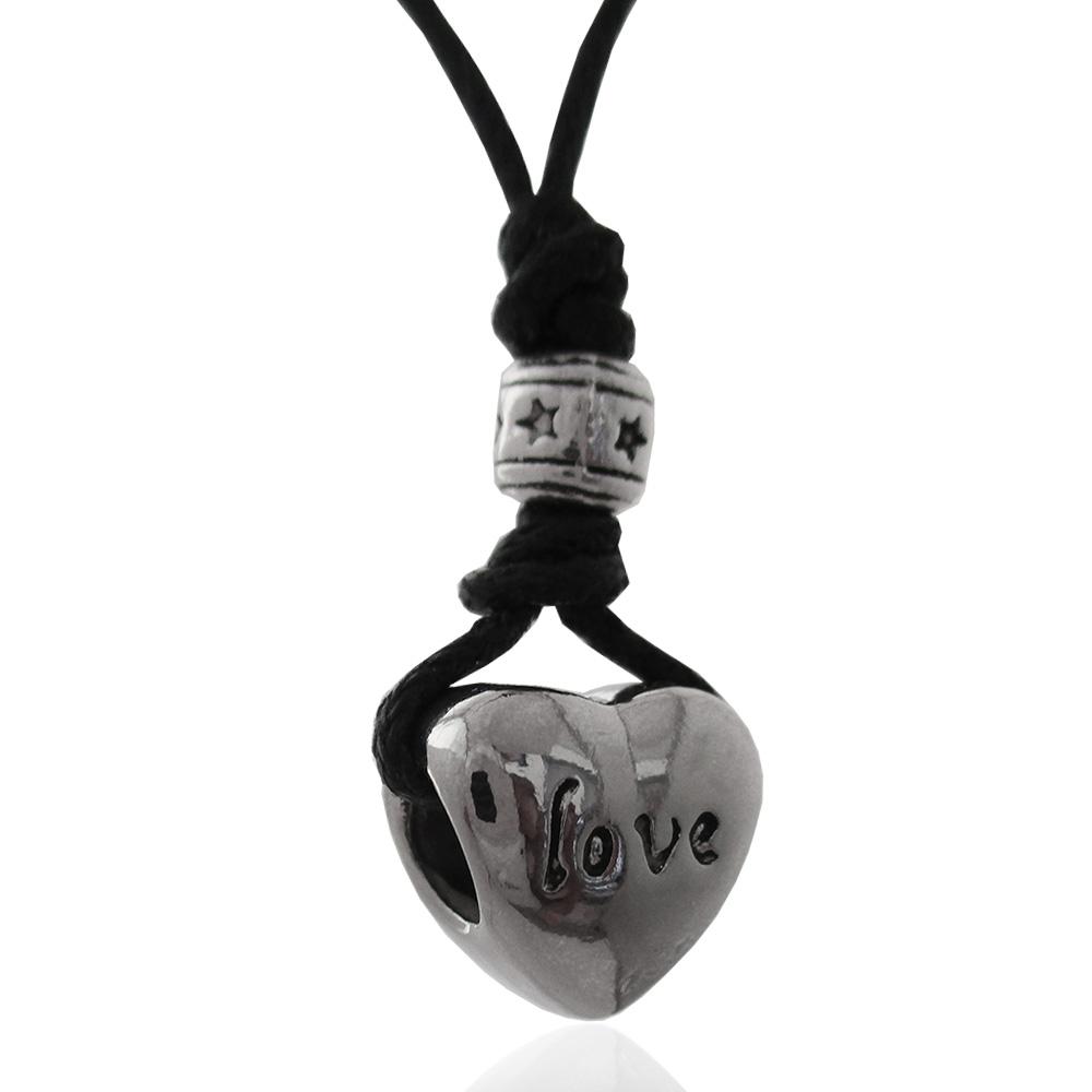 Collana in seta cerata nera con ciondolo cuore in acciaio mm 11x11 con inciso love