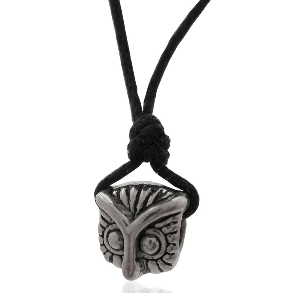 Collana in seta cerata nera con ciondolo gufo in acciaio brunito mm 10x8