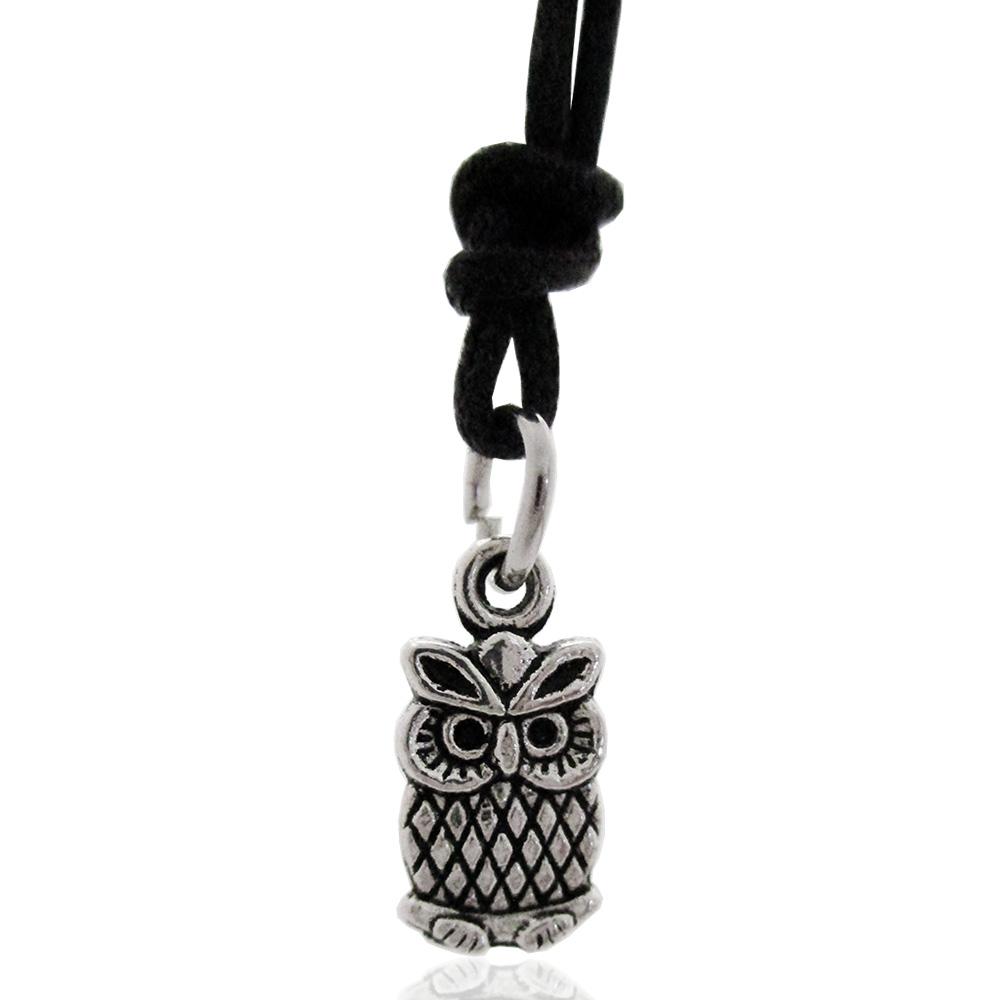 Collana in seta cerata nera con ciondolo gufo in acciaio brunito mm 15x7