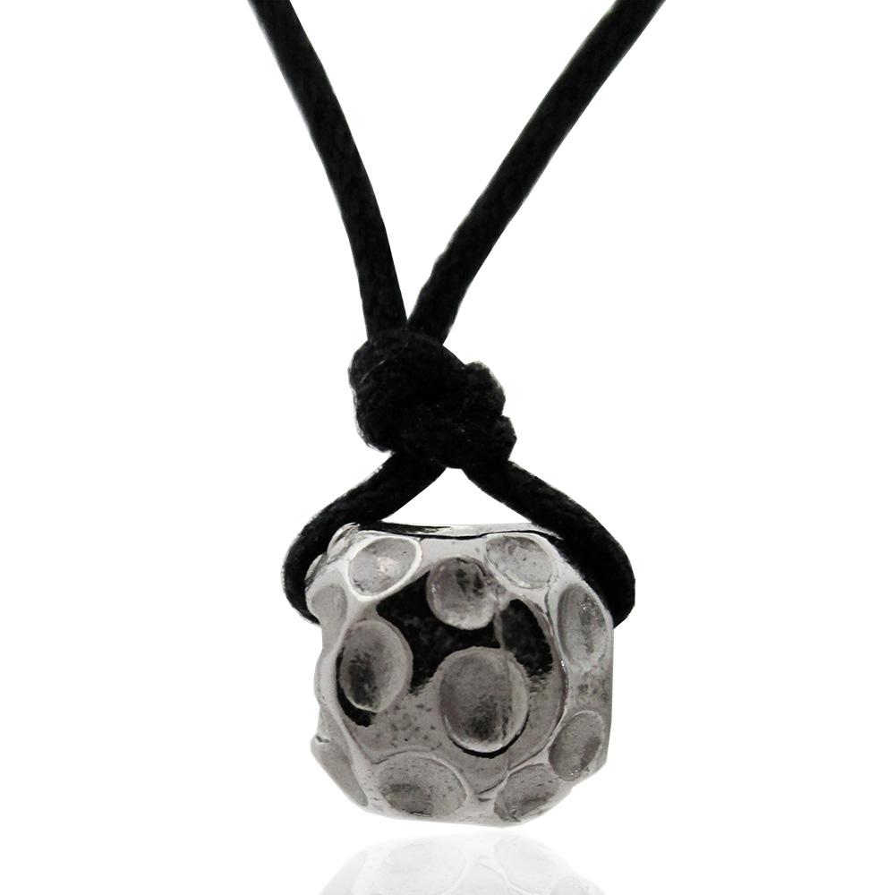 Collana in seta cerata nera con ciondolo pepita in acciaio brunito mm 10x10