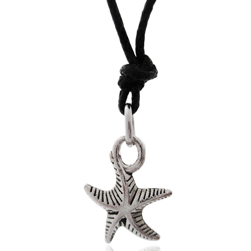 Collana in seta cerata nera con ciondolo stella marina in acciaio brunito mm 15x13