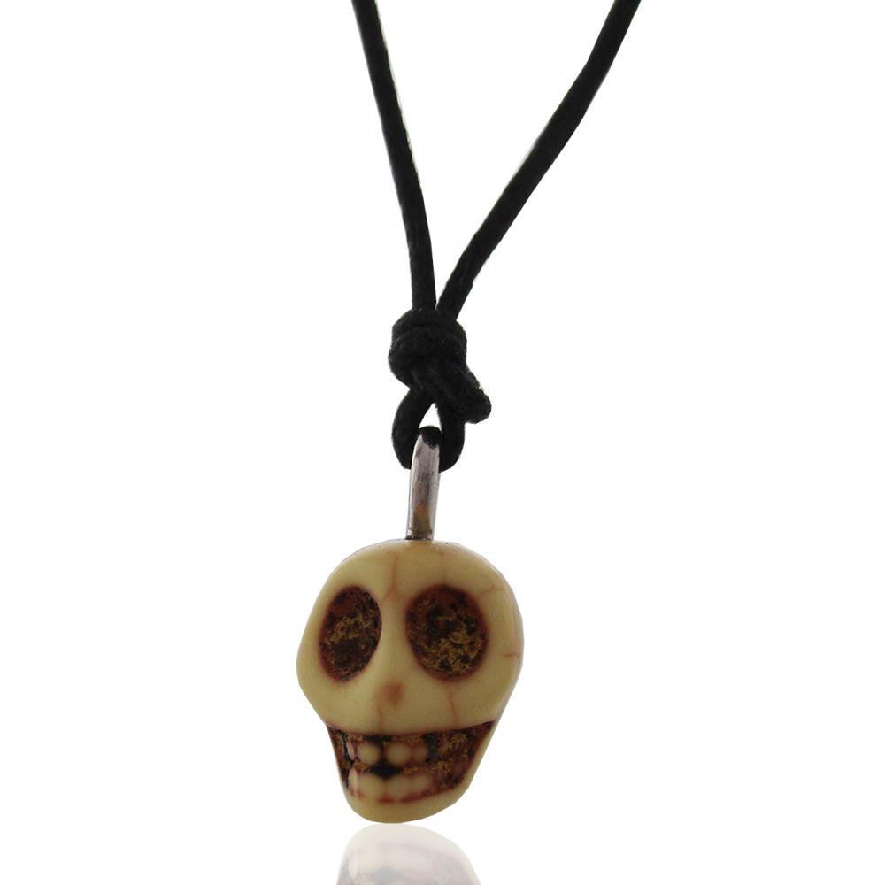 Collana in seta cerata nera con ciondolo in aulite gialla mm 12x10 teschio