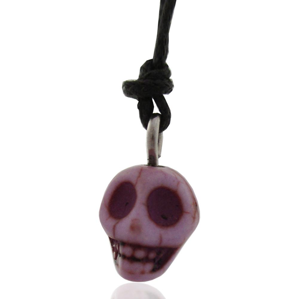 Collana in seta cerata nera con ciondolo in aulite viola mm 12x10 teschio
