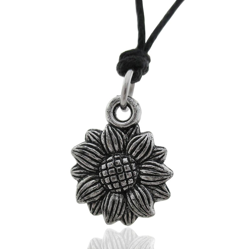 Collana in seta cerata nera con ciondolo in metallo brunito mm 15 margherita