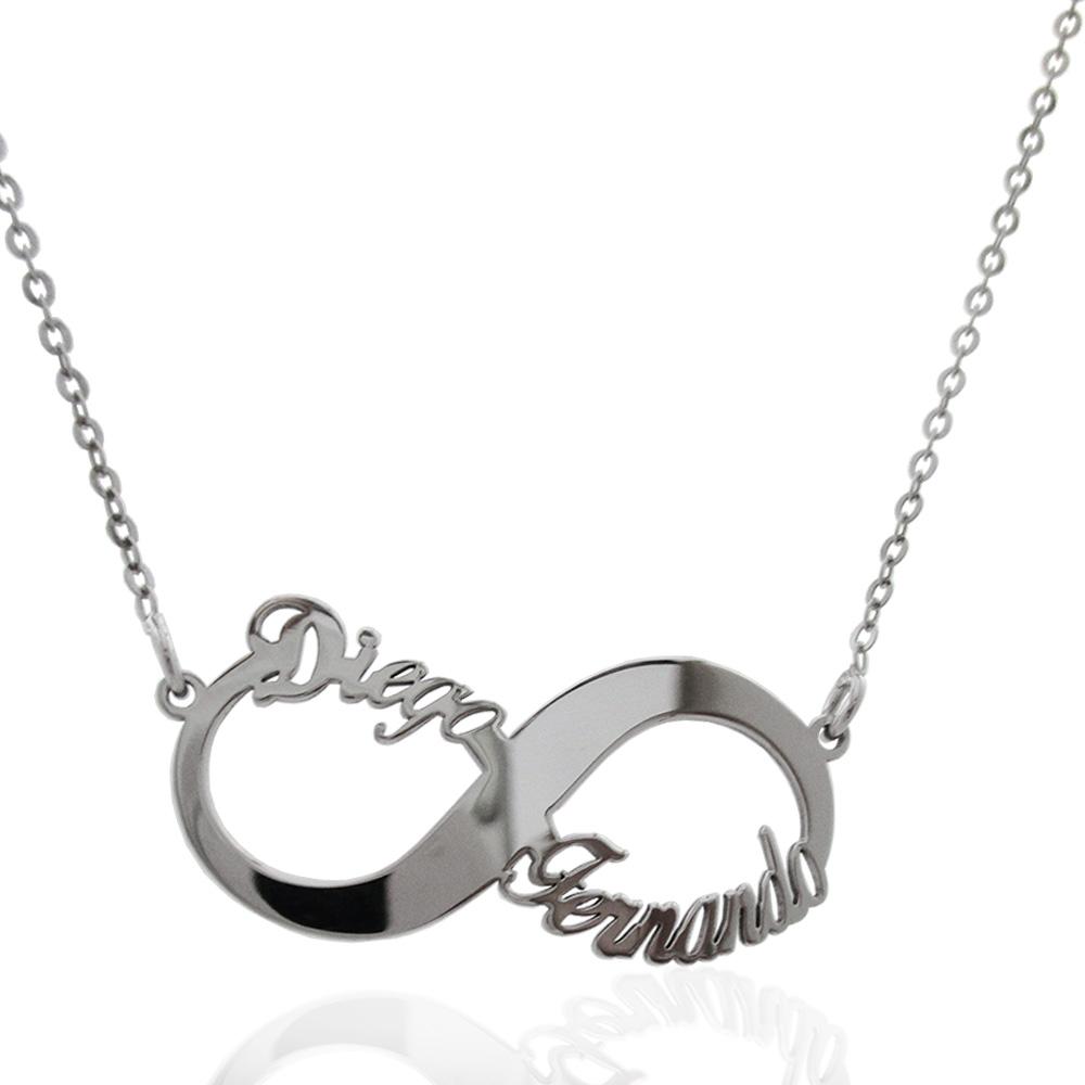 Collana infinito con nomi in argento 925 rodiato da 1 a 4 nomi