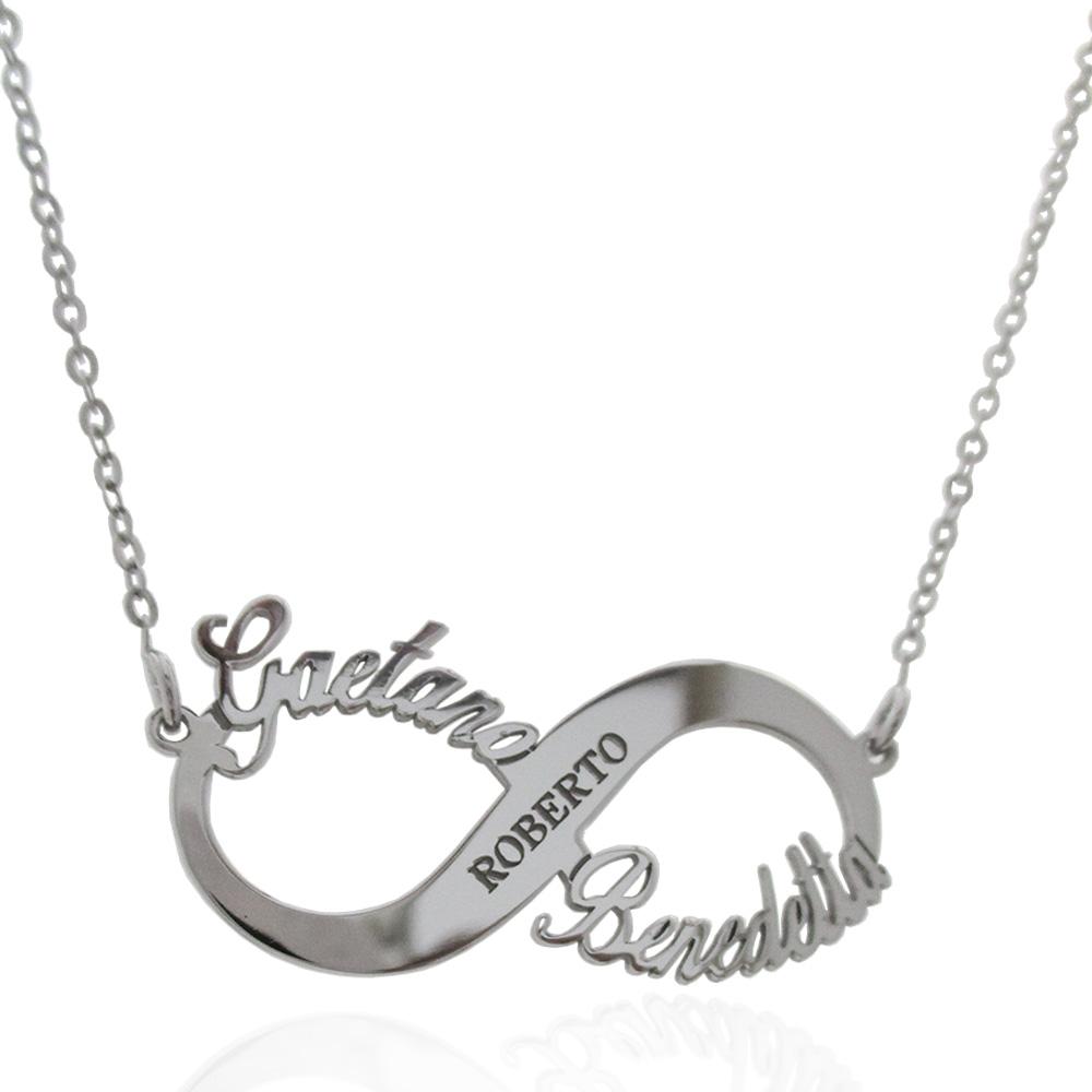 Collana infinito con nomi in argento 925 rodiato da 1 a 4 nomi