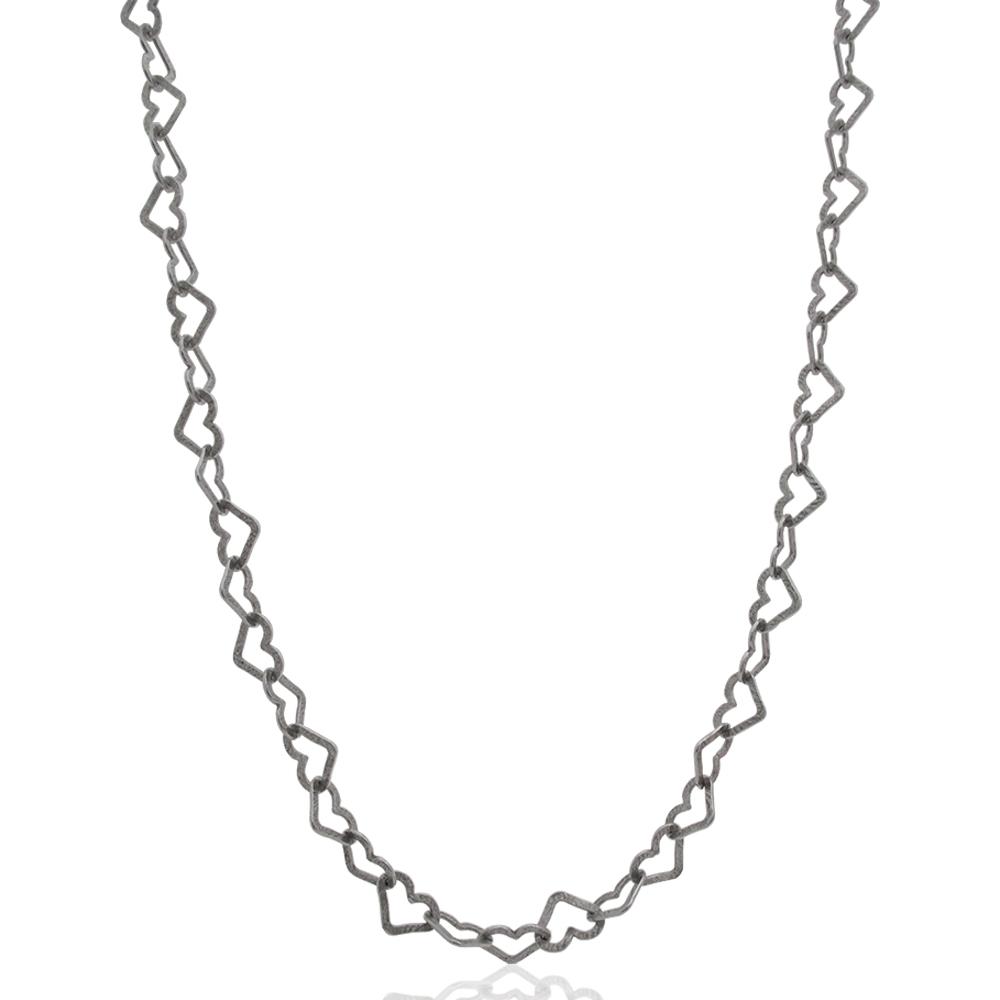 Collana catena cm 45 con maglia a cuore mm 14x10 in argento massiccio rodiato titolo 925