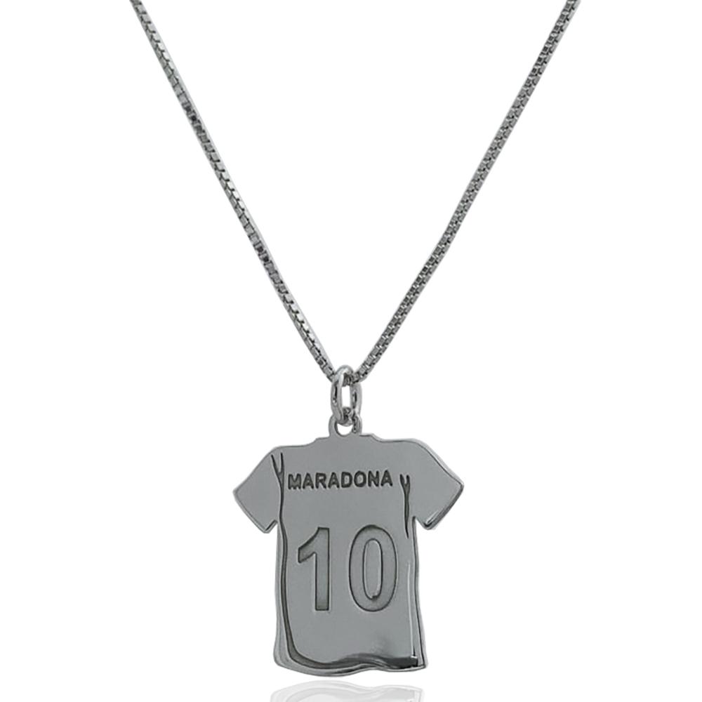 Collana maglia maradona 10 in argento 925 rodiato con catena veneziana cm 50