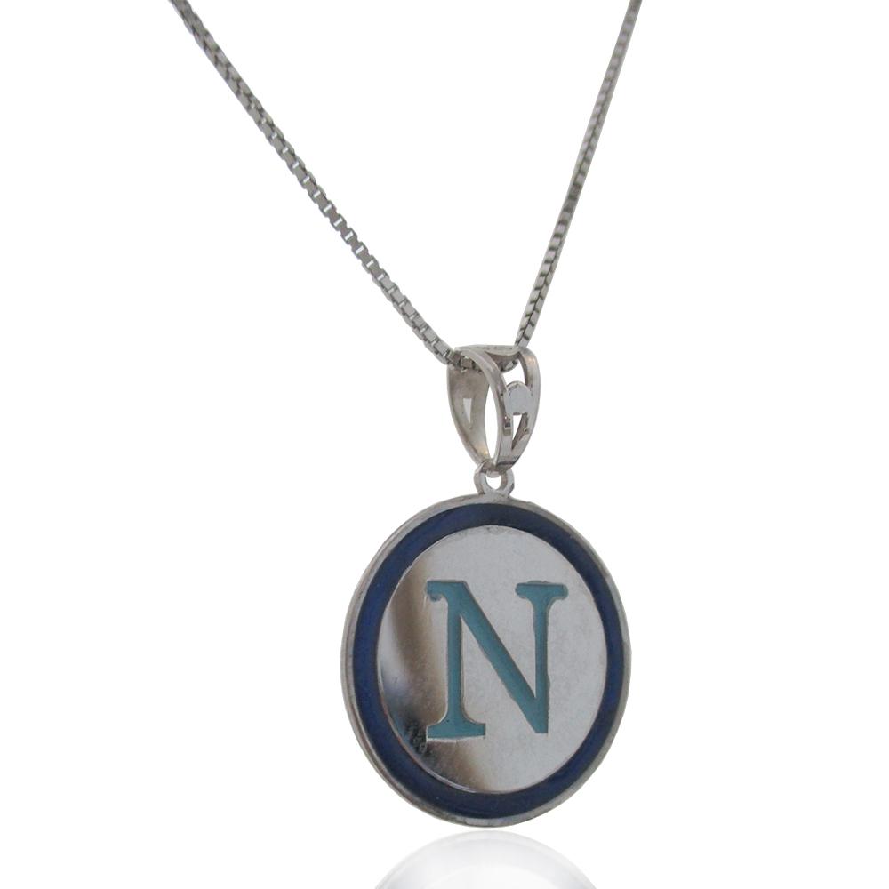 Collana napoli cm 50 maglia veneziana in argento 925 rodiato con ciondolo smaltato mm 20