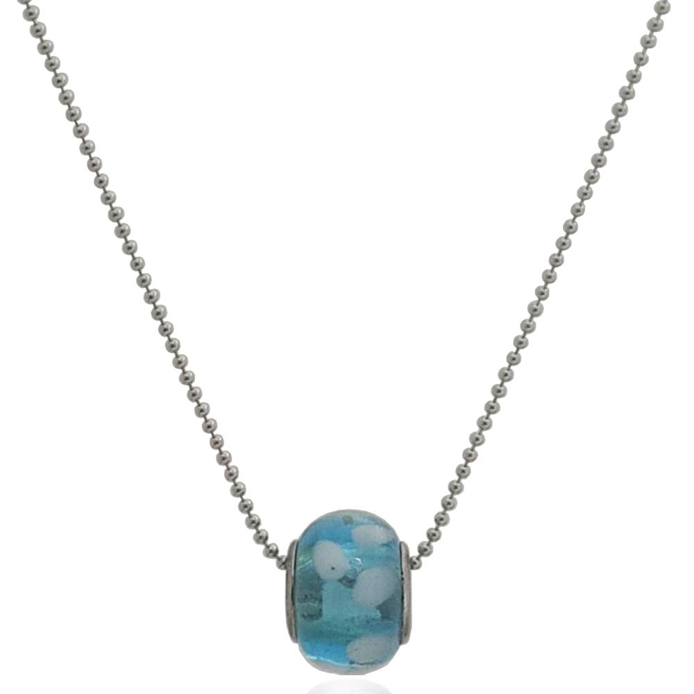 Ciondolo pallina militare cm 50 in argento 925 rodiato con ciondolo napoli mm 14x10 in vetro artistico