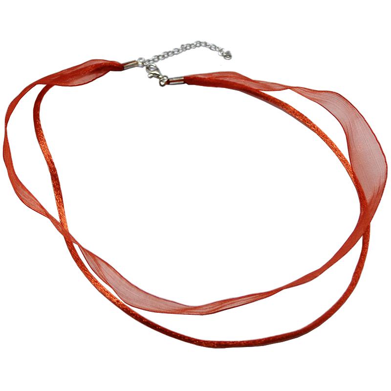 Collana a 2 fili cm 45 regolabile in raso e organza arancione con terminali argento 925 rodiato