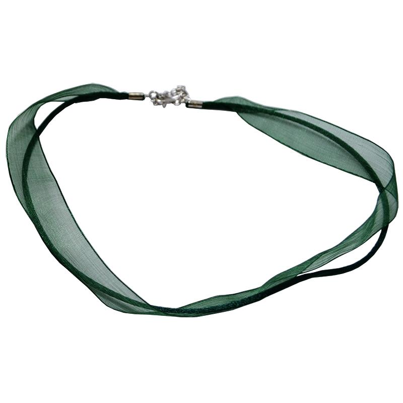 Collana a 2 fili cm 45 regolabile in raso e organza verde con terminali argento 925 rodiato