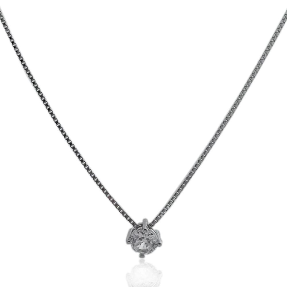 Collana punto luce a 4 griffe con zircone bianco mm 5 in argento 925 rodiato