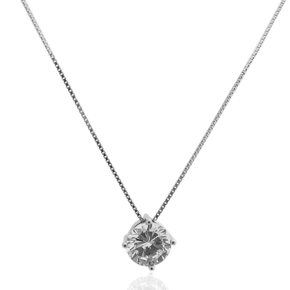 Collana punto luce a 4 griffe con zircone bianco mm 8 in argento 925 rodiato