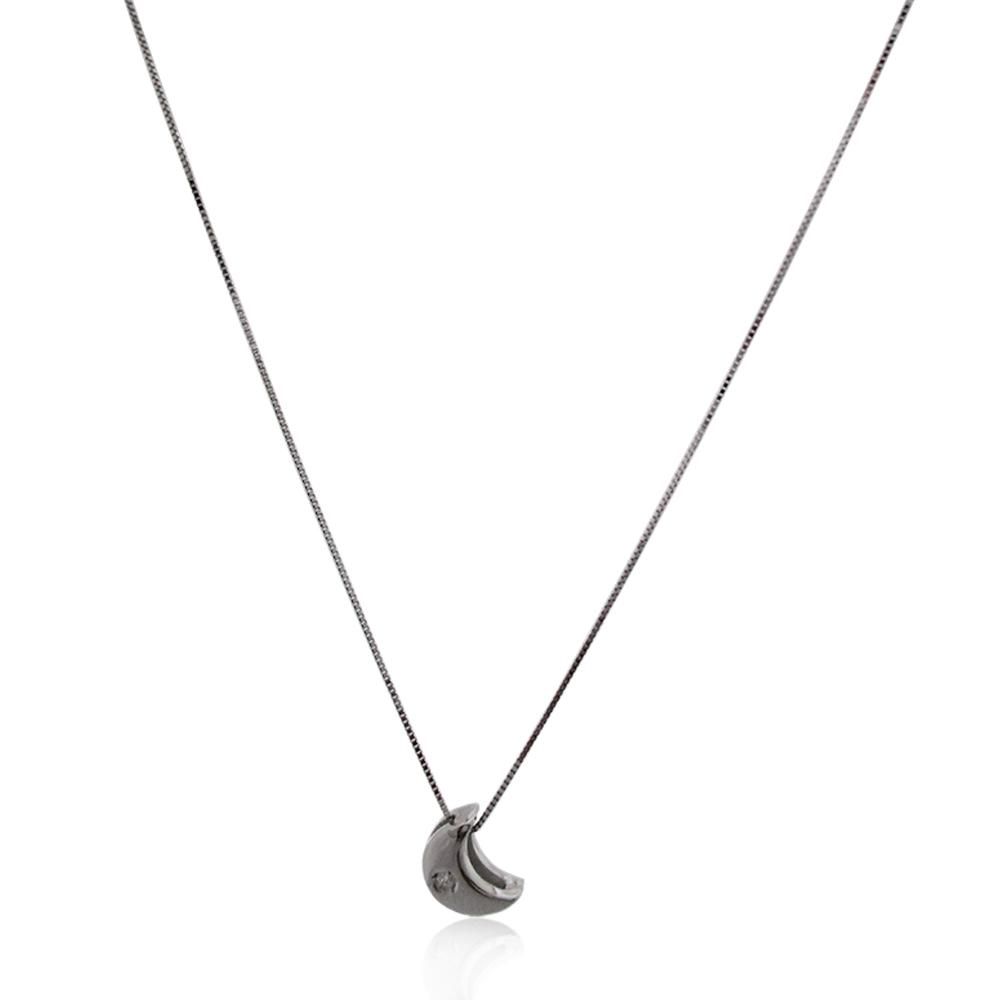 Collana punto luce luna mm 7x5 in oro bianco 18k con diamante naturale ct. 0,02