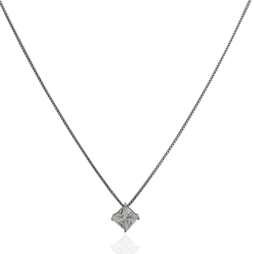 Collana punto luce princess mm 7x7 in argento 925 rodiato con zircone bianco