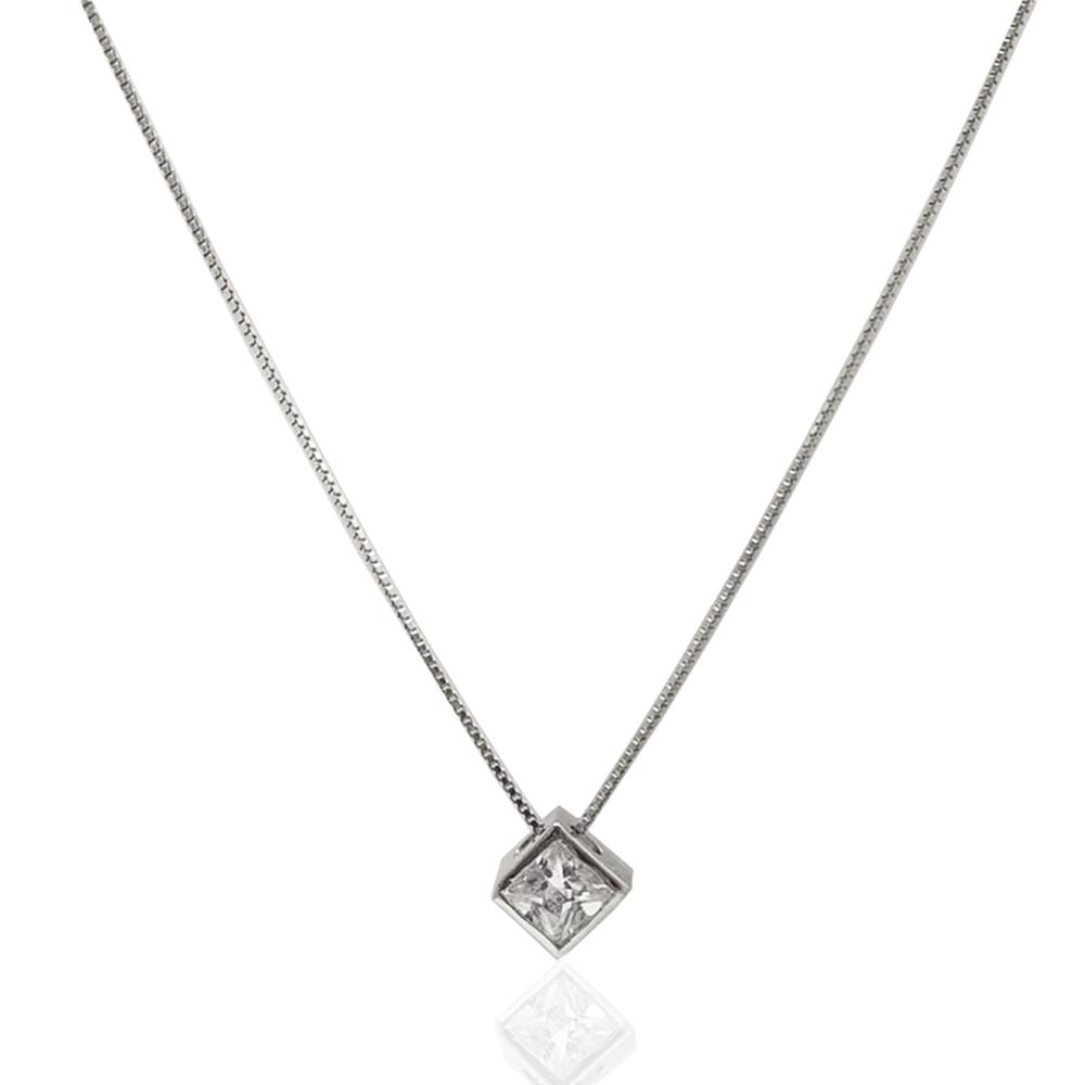 Collana punto luce quadrato mm 7 in argento 925 rodiato con zircone bianco