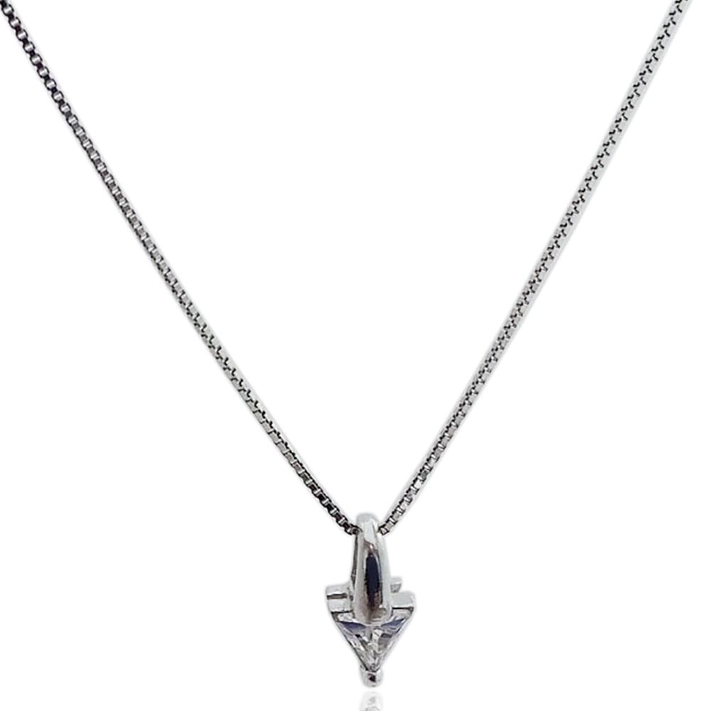 Collana punto luce a triangolo in argento 925 rodiato con zircone bianco