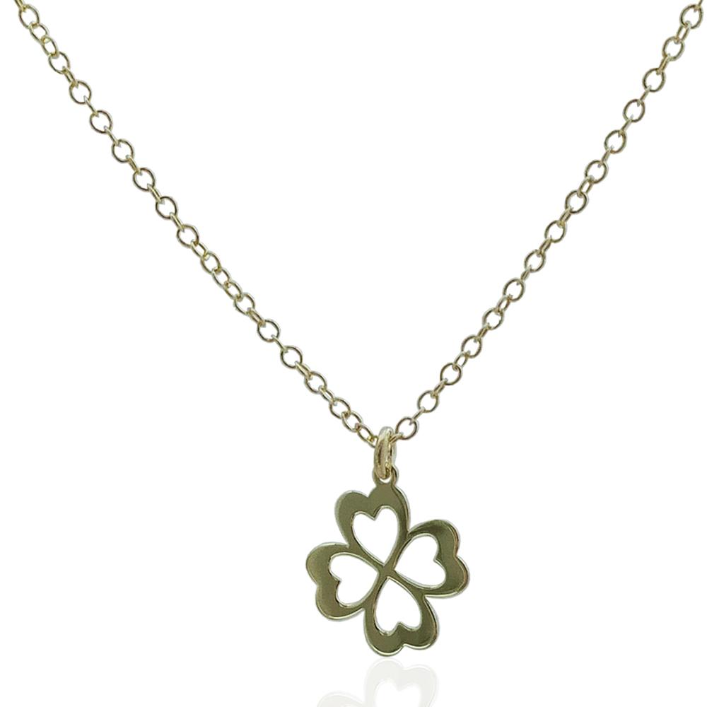 Collana a catena rolo' in argento 925 dorato con quadrifoglio
