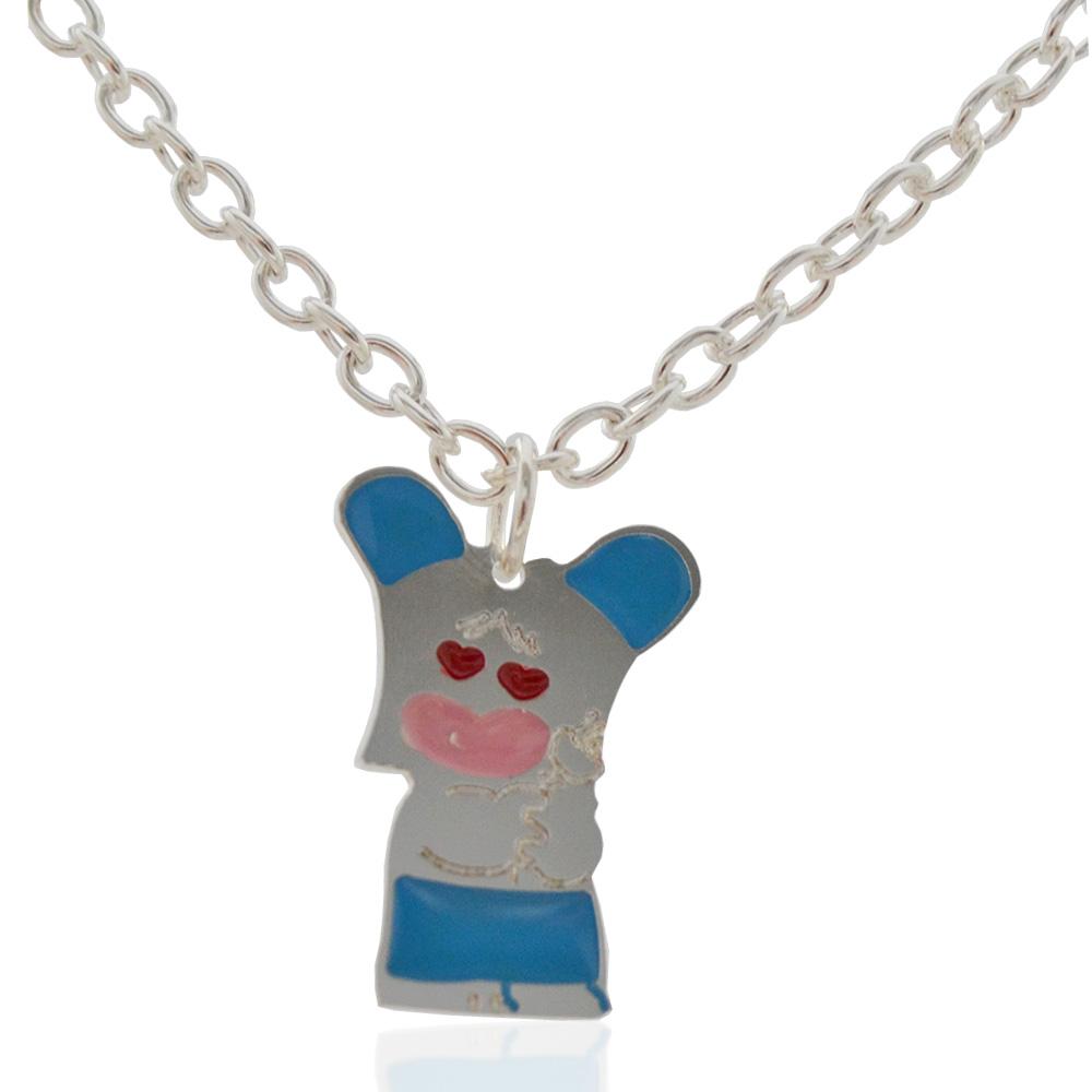 Collana maglia rolo' ovale in acciaio chirurgico con targhetta hello spank azzurra da personalizzare