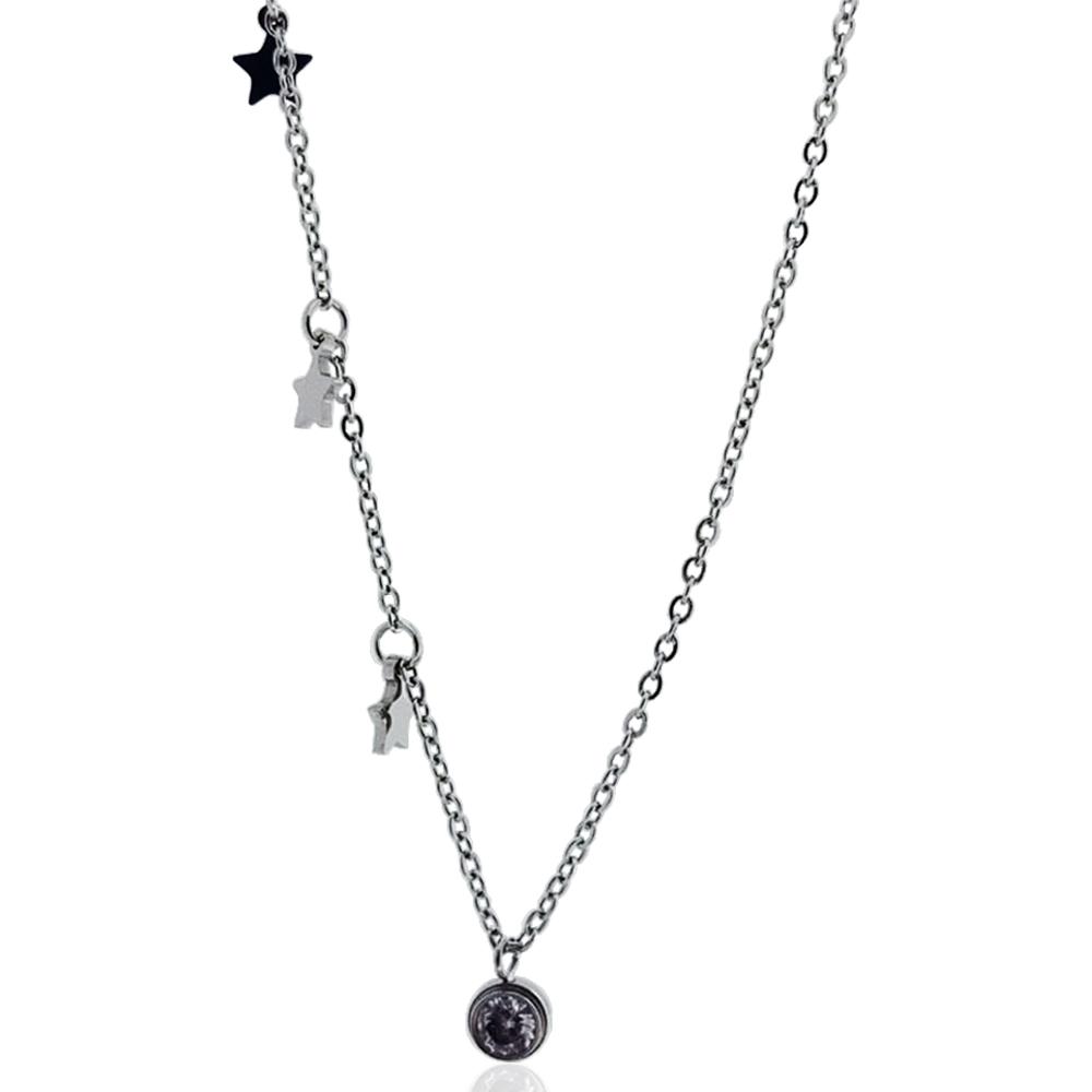 Collana rolo' cm 45-50 in acciaio lucido con punto luce da 5 mm e ciondoli stella laterali
