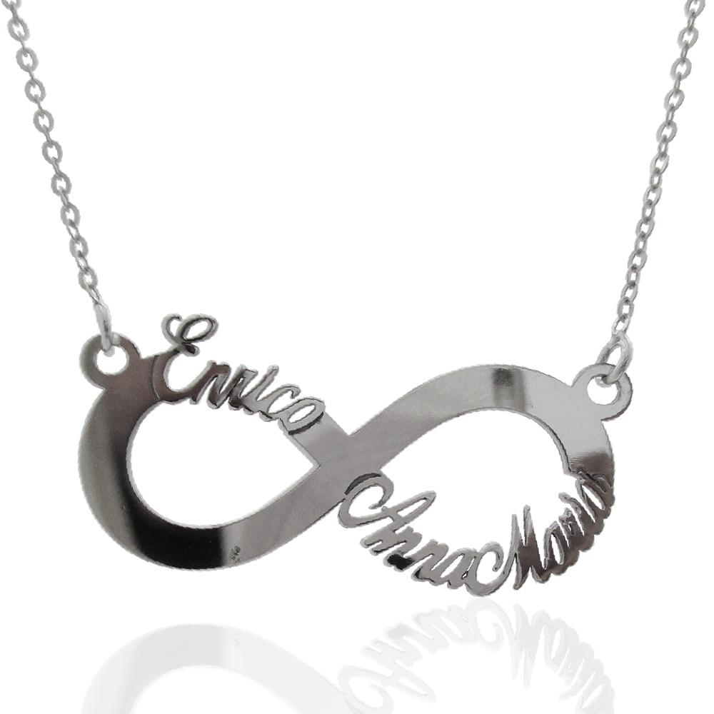 Collana infinito con nomi in argento 925 rodiato da 1 a 4 nomi