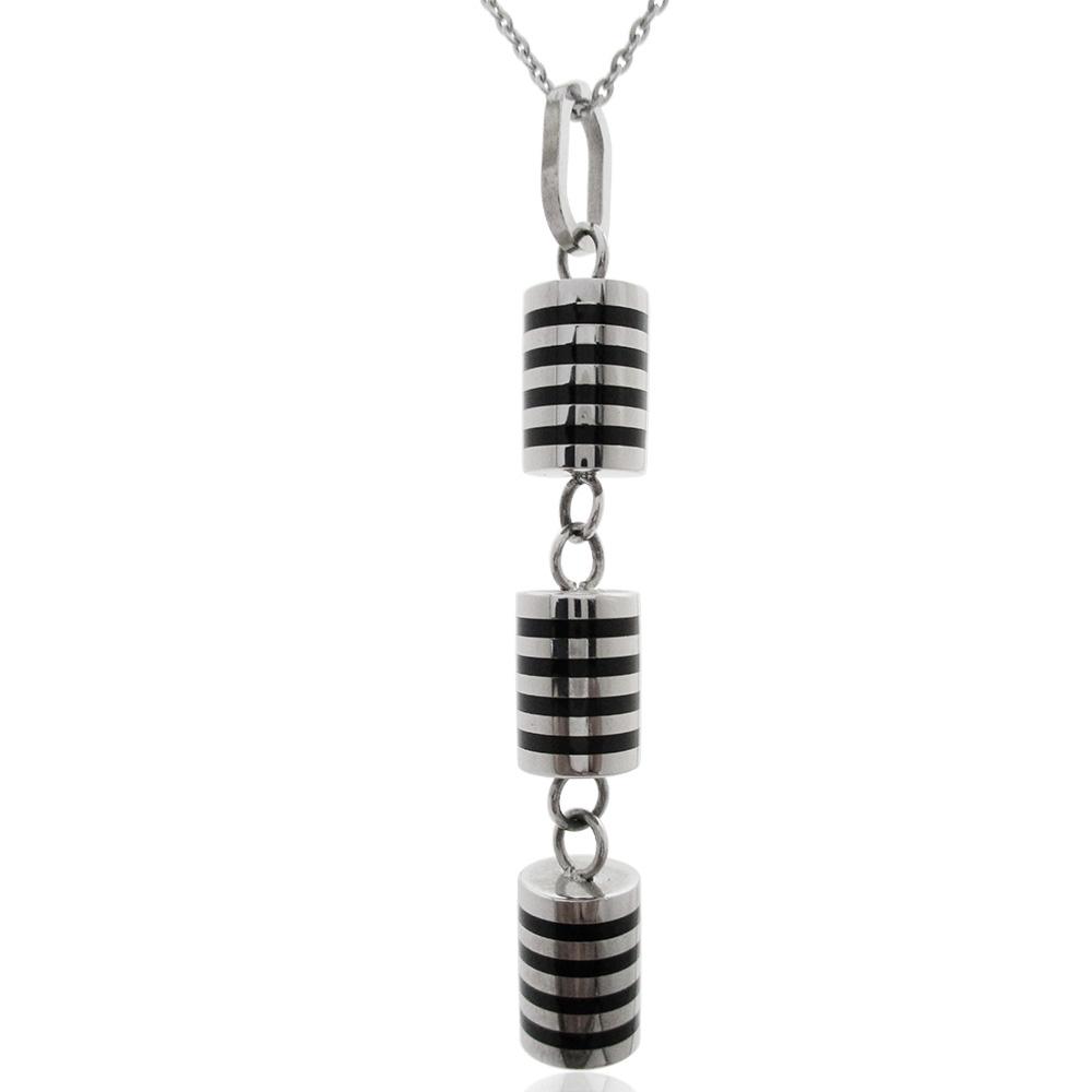 Collana rolo' cm 45-50 con ciondolo con 3 pesetti a cilindro da mm 12x9 in acciaio e smalto nero