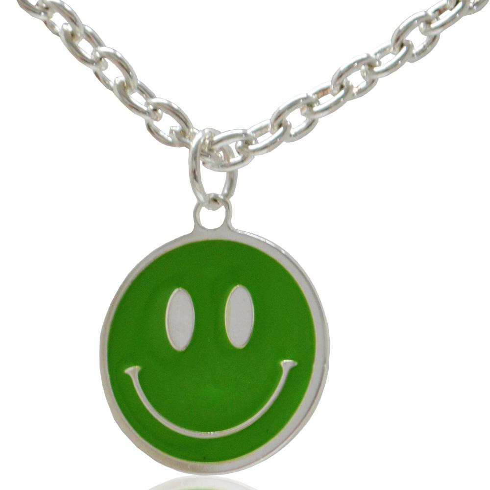 Collana rolo' in acciaio anallergico cm 43 con ciondolo smile mm 21 smaltato verde -personalizzabile-