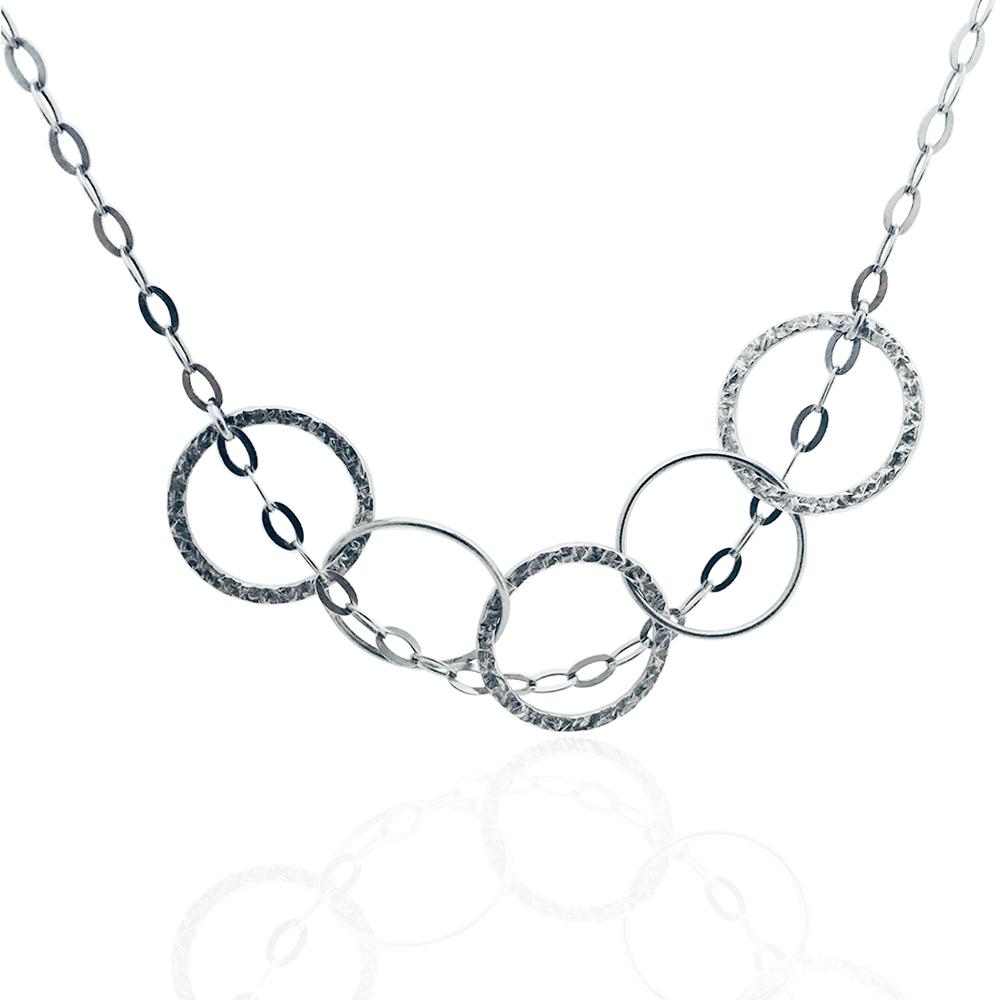 Collana rolo' ovale cm 45 in argento 925 rodiato con cerchi lisci e martellati centrali
