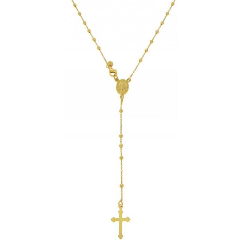 Collana rosario forzatina cm 60 con pallina liscia mm 2,5 in argento 925 placcato oro