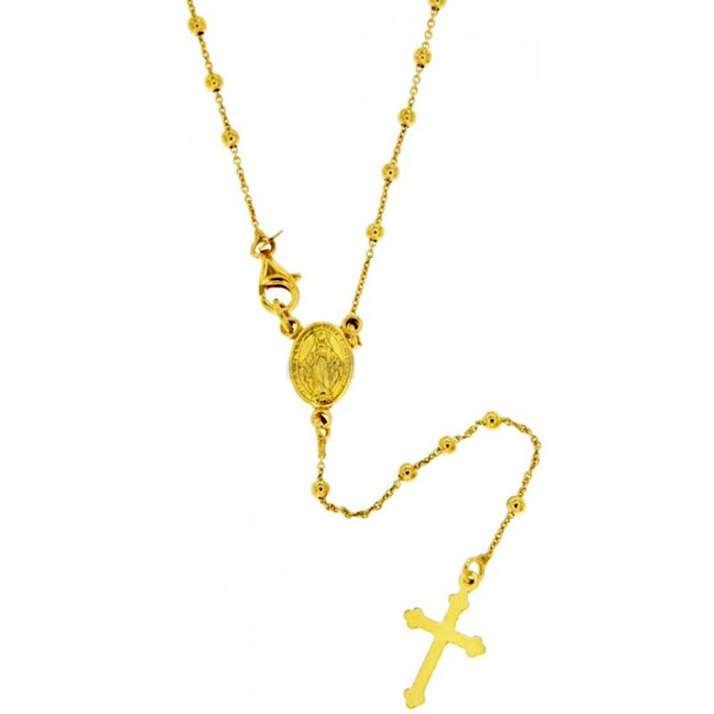 Collana rosario forzatina cm 60 con pallina liscia mm 2,5 in argento 925 placcato oro