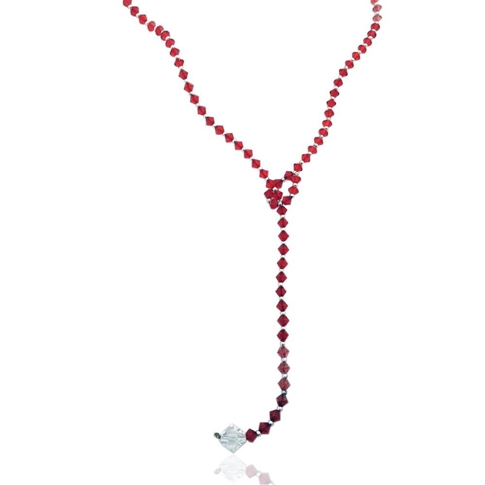 Collana saliscendi cm 50 con cristalli swarovski light siam da 4 mm e crystal da 9 mm e inserti in argento 925