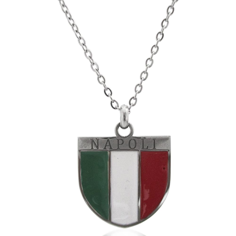 Collana scudetto napoli in acciaio anallergico a maglia rolo' cm 50 e smalti a fuoco