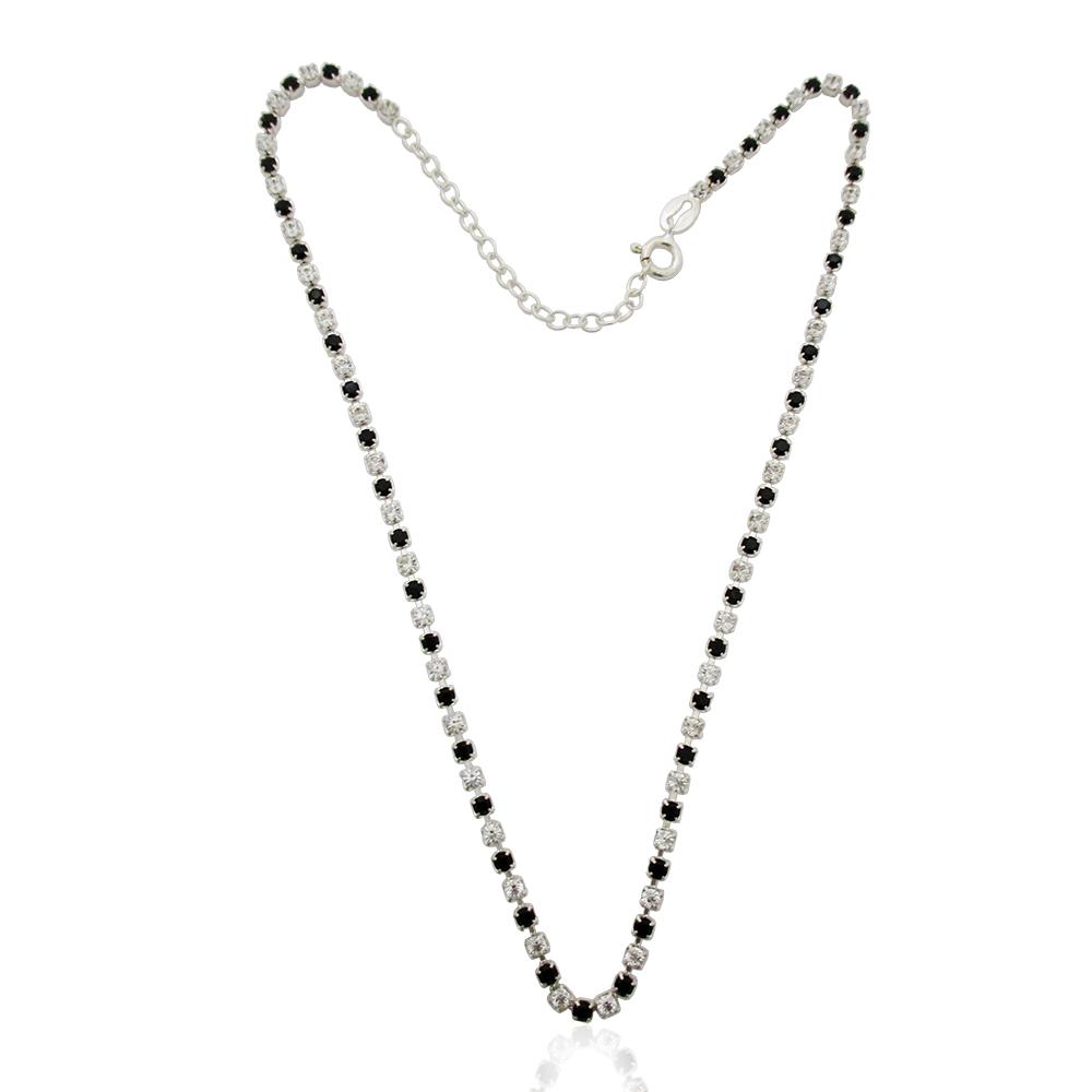 Collana tennis da 2,5 mm in argento 925 con strass bianchi e neri cm 41