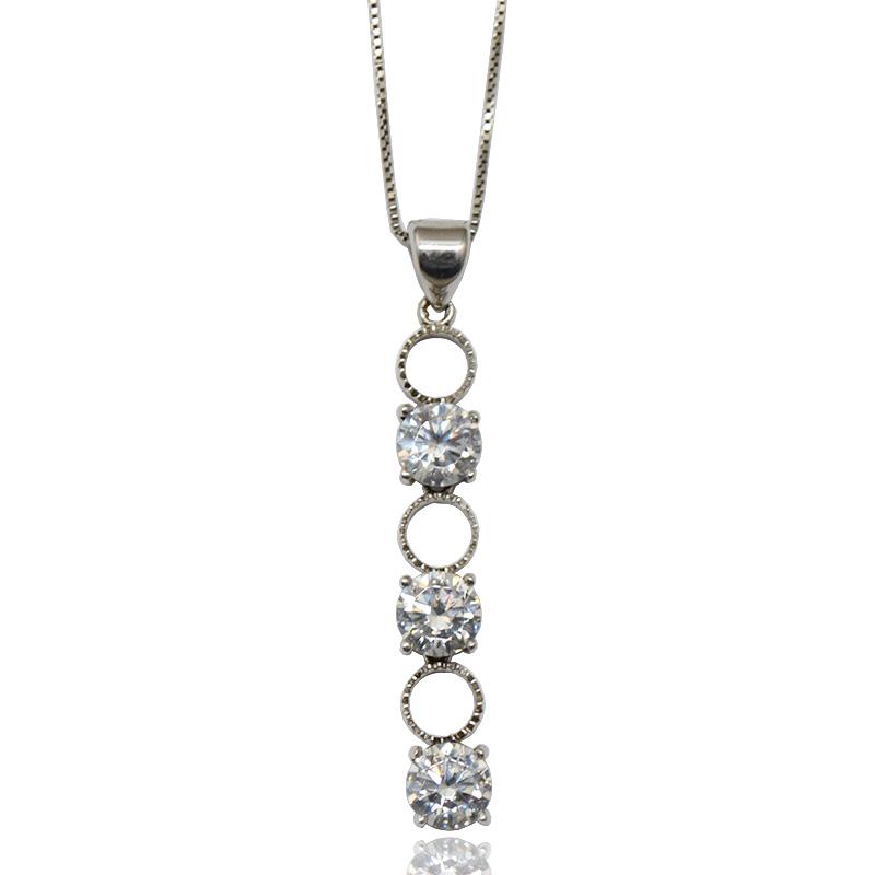 Collana trilogy in argento 925 rodiato con zirconi bianchi in taglio brillante da mm 6