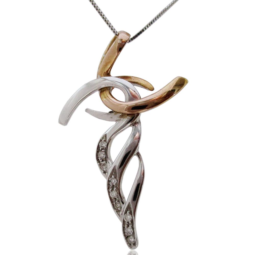 Collier con ciondolo croce stilizzato in oro bianco e oro rosa e con diamanti naturali ct. 0,07