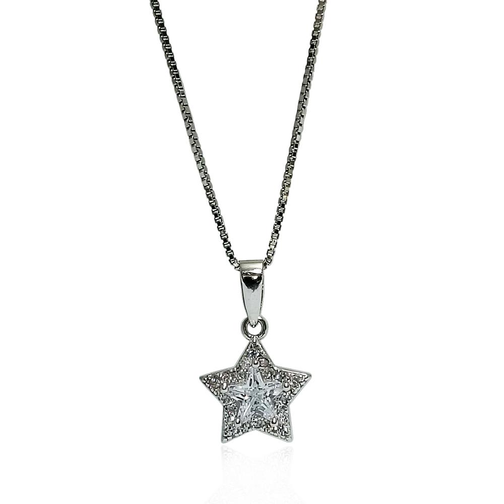 Orecchini a stella mm 12x12 in argento 925 rodiato con zirconi bianchi
